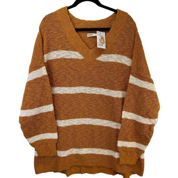 Sonoma Goods for Life Plus Sweaters - Sonoma Women 100% Cotton Loose Oversize Knit Sweater Mustard LS V Neck N…